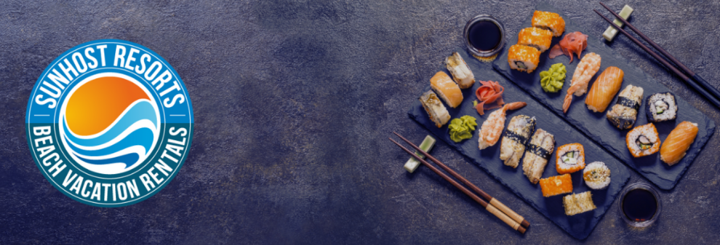 SunHost Resorts Logo next to Sushi